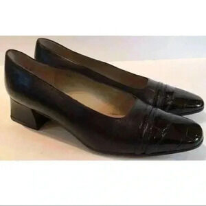 Vaneli Womens Heels Size 6 Black Leather Cap Toe